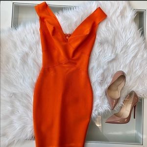 House of CB orange Ginevra bandage dress